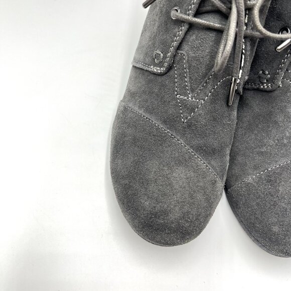 Toms Womens Size 10 10M Gray Suede Leather‎ Wedge Ankle Boots Booties Shoes - Picture 4 of 12